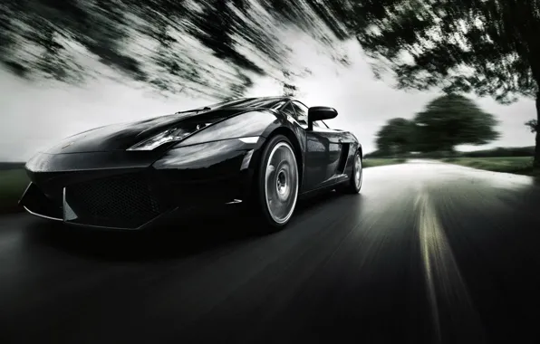 Дорога, фон, скорость, размытие, суперкар, Lamborghini Gallardo
