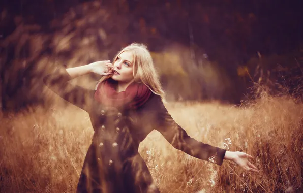 Поле, осень, блондинка, field, autumn, боке, bokeh, blonde