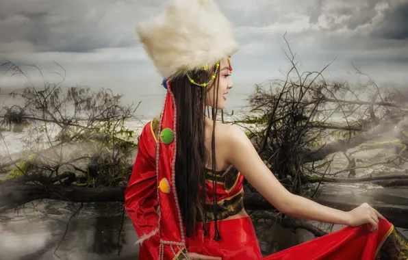 Девушка, поза, фон