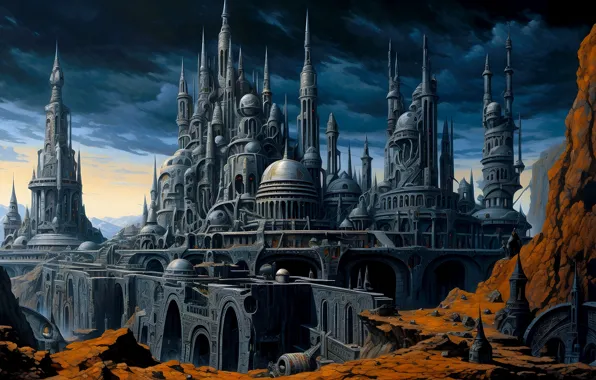 Картинка city, fantasy, sky, fortress