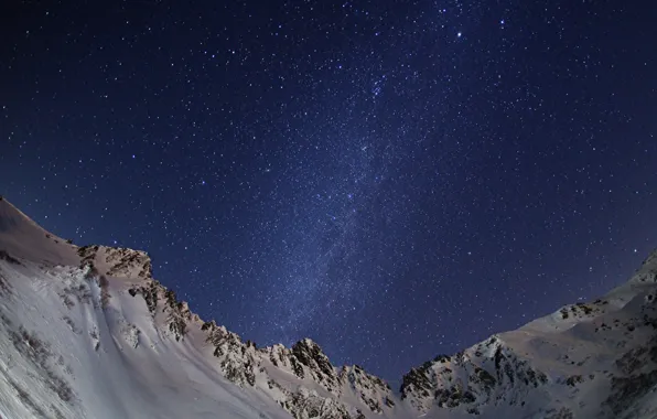 Картинка космос, звезды, снег, горы, ночь, пространство