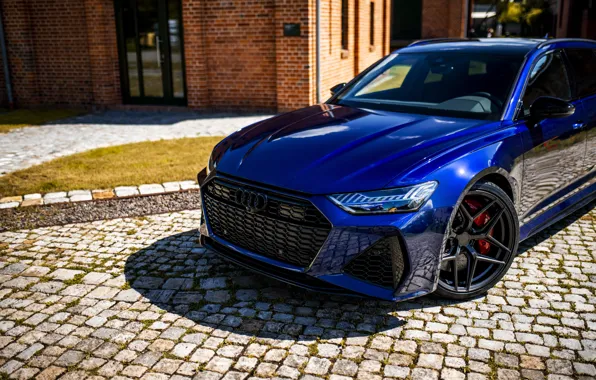 Картинка Audi, Blue, Avant, RS6, VAG, Tile, Brick Wall