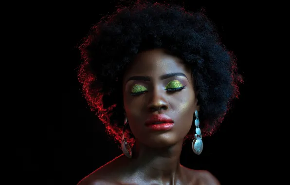 Секси, sexy, черный фон, black background, закрытые глаза, негритянка, black woman, яркий макияж