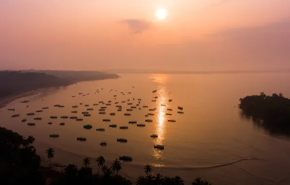 Индия, Sunrise, Гоа, India, Goa, Восход солнца, Fishing Boats, Cocoa Beach