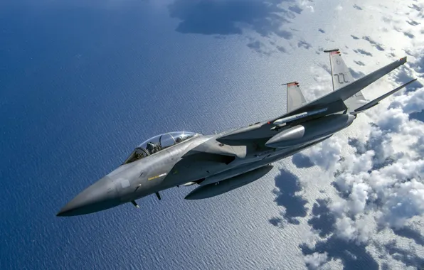 Картинка Море, Истребитель, USAF, Облока, F-15C Eagle