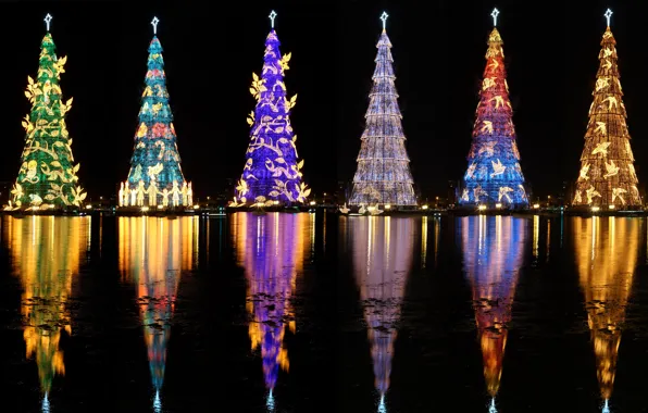 Картинка огни, елка, Рождество, Бразилия, Рио-де-Жанейро, лагуна Родриго-ди-Фрейтас