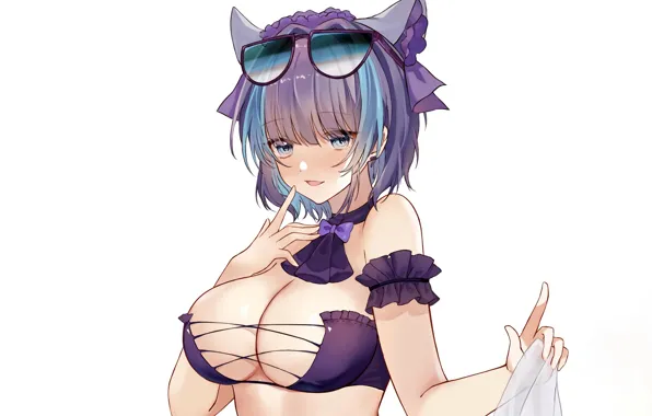 Girl, sexy, cleavage, boobs, anime, blue eyes, beautiful, short hair