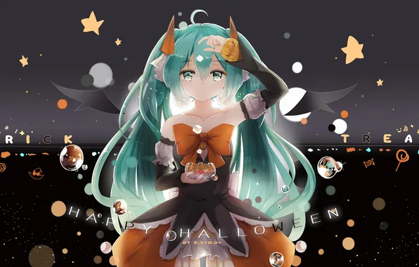 Картинка девушка, праздник, аниме, арт, тыквы, vocaloid, hatsune miku, halloween