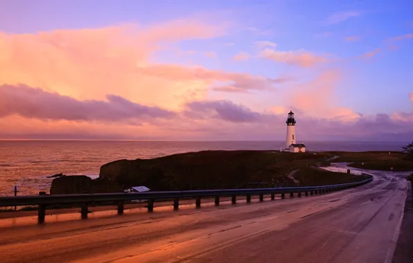 Картинка twilight, road, sky, sea, landscape, coast, nature, sunset