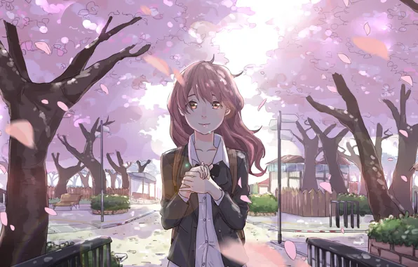 Парк, весна, сакура, девочка, Форма голоса, Koe No Katachi