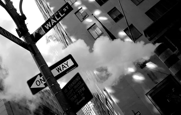 Картинка город, фото, фон, обои, улица, чёрно-белое, Нью-Йорк, Манхеттен