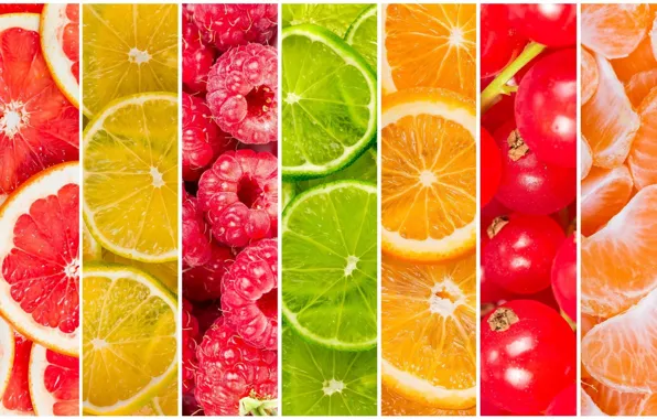 Картинка ягоды, малина, лимон, апельсин, лайм, цитрус, фрукты, смородина