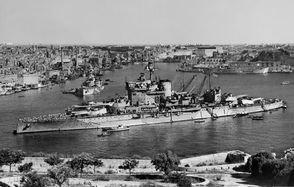 Великобритания, линкор, Мальта, Валлетта, HMS Warspite, 1943 год, Королевский Флот, супердредноут