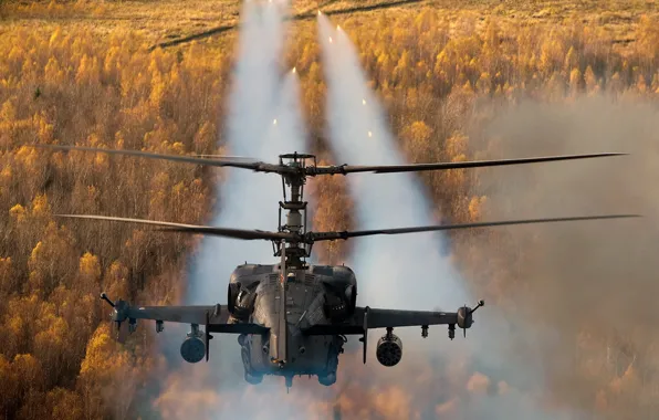 Картинка вертолёт, обстрел, российский, Ка-52, ударный, «Аллигатор»