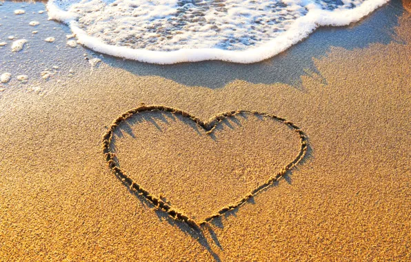 Картинка песок, пляж, любовь, сердце, love, beach, sea, heart