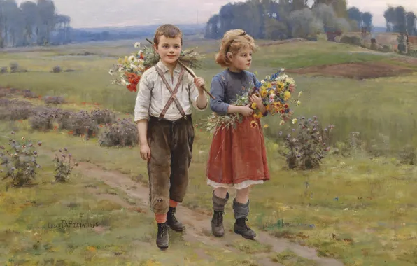 Французский живописец, 1895, French painter, Цезарь Паттейн, Cesar Pattein, Дети возвращаются домой, Children Returning Home