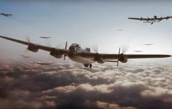 Картинка war, art, painting, aviation, ww2, Avro Lancaster