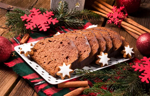 Снежинки, шары, елка, шоколад, печенье, Рождество, пирог, Новый год