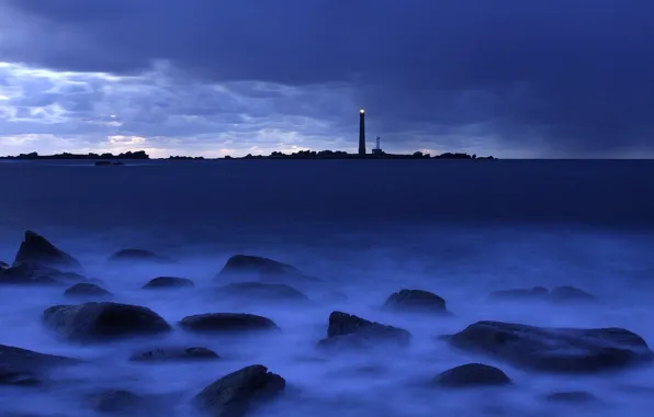 Море, синий, маяк, Камни