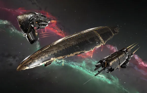 Туманность, золото, Космос, space, орнамент, космический корабль, eve online, space ship