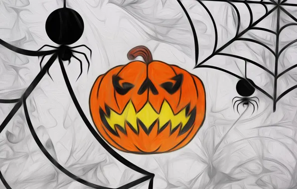 Рисунок, паутина, Halloween, тыква, хэллоуин