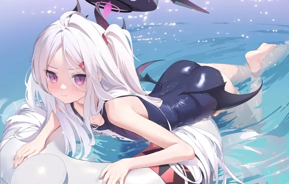 Ass, long hair, feet, white hair, small ass, wet body, looking at viewer, Sorasaki Hina
