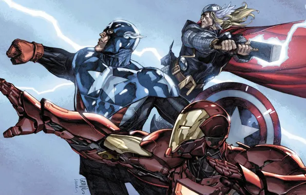 Картинка команда, Железный человек, Капитан Америка, Тор, Мстители