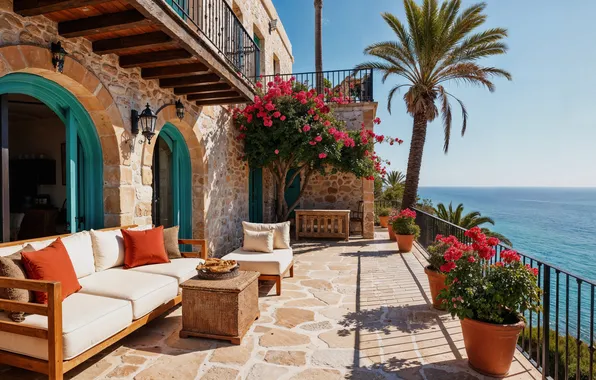 Море, солнце, дом, summer, house, sunshine, каникулы, цветение