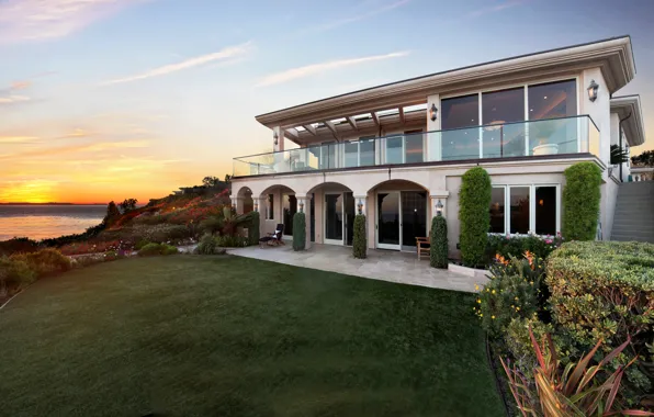 Рассвет, газон, вилла, USA, Америка, Sunrises, Monarch Bay