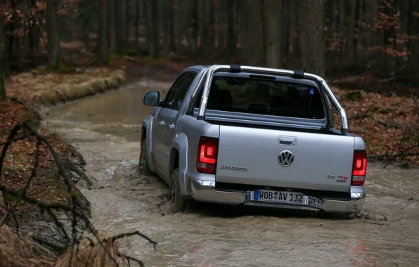 Картинка вода, Volkswagen, грязь, сзади, пикап, сырость, Amarok, Highline