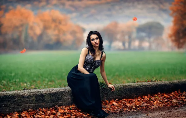 Осень, девушка, макияж, Alessandro Di Cicco, Foggy Orange, боке.листья