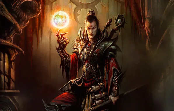 Картинка броня, чародей, Diablo 3, wizard, огненный шар