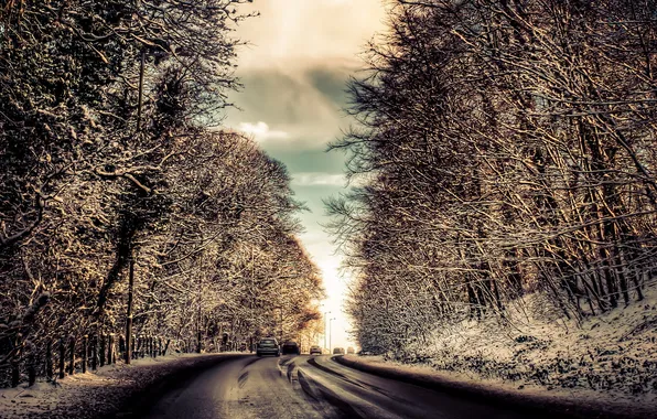 Картинка зима, дорога, пейзаж