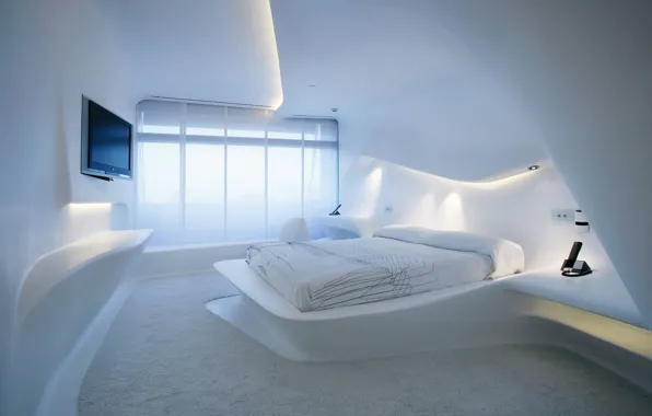 Комната, кровать, интерьер, телевизор