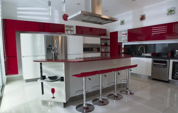 Red, design, decoration, kitchen
