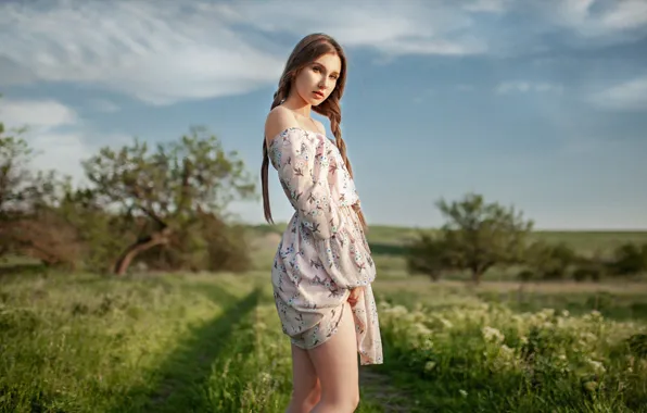 Лето, взгляд, девушка, поза, фигура, платье, Алексей Юрьев, Диана Фурманова