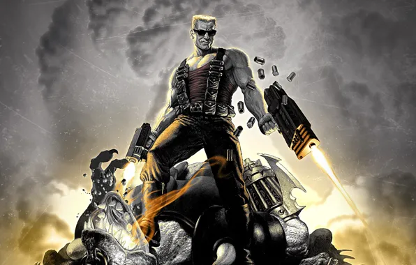 Обои Пистолет, Мужик, Солдат, Гильзы, Duke Nukem, Duke Nukem 3D.