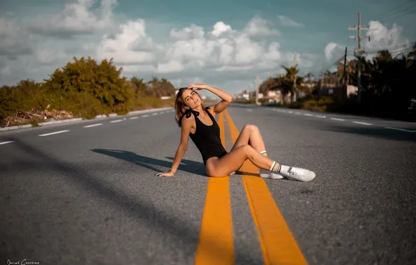 Girl, bodysuit, beautiful, cute, athletic, sneakers