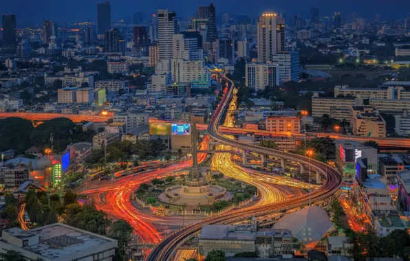 Дорога, ночь, город, Таиланд, ярко, Бангкок, Thailand, Bangkok