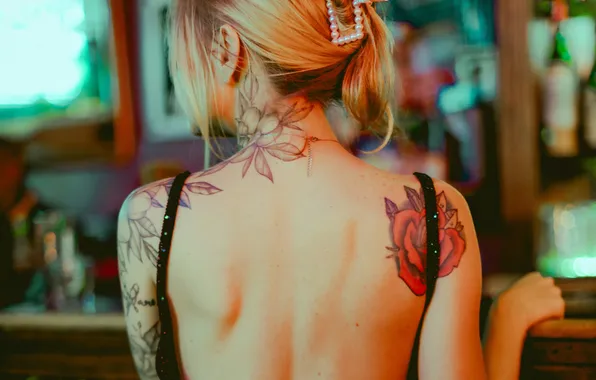 Спина, тату, блондинка, Jessica Christian
