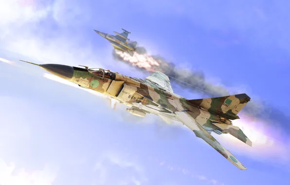 Картинка f16, down, MiG-23, миг 23