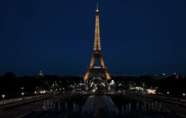 Ночь, город, огни, Франция, Париж, Эйфелева башня