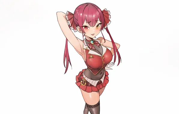 Girl, sexy, blouse, thighhighs, red hair, long hair, anime, beautiful