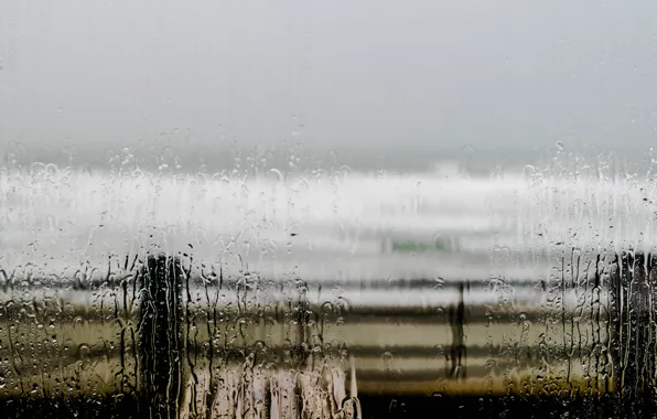 Картинка море, волны, пляж, небо, стекло, вода, дождь, забор