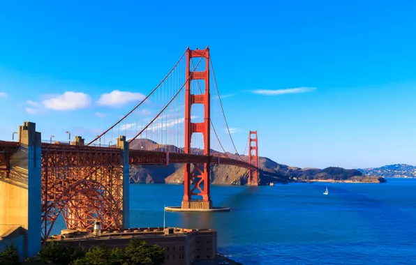 Картинка небо, облака, мост, залив, Сан-Франциско, Золотые ворота