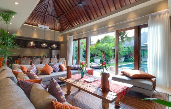 Интерьер, бассейн, кухня, терраса, гостиная, столовая, Bali, villa Eshara III