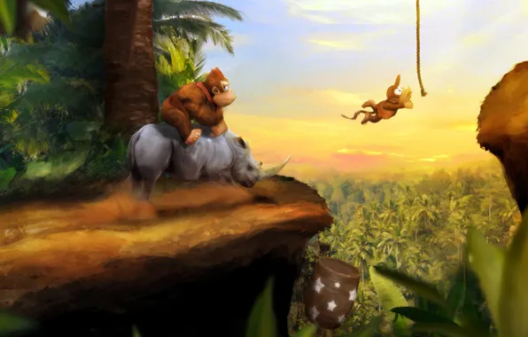 Картинка горилла, обезьяны, Носорог, donkey kong
