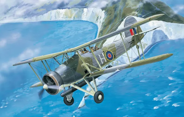 War, art, airplane, painting, aviation, ww2, Fairey Swordfish