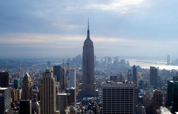 Картинка зима, city, город, Нью Йорк, небоскрёбы, эмпайр стейт билдинг, New York