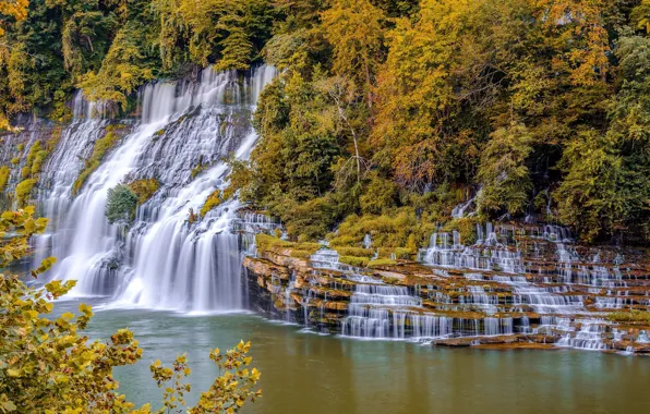 Пейзаж, природа, скала, озеро, обрыв, водопад, красота